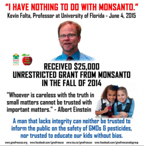 Kevin Folta nahm Geld von Monsanto für einen wissenschaftlichen Artikel und verneinte dies auf Nachfrage.