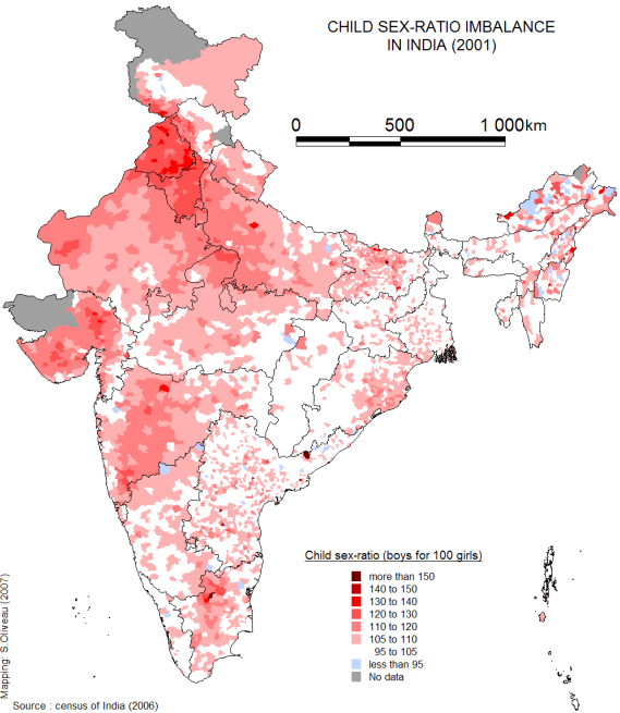 Geschlechtsungleichgewicht in Indien 2001. Quelle: Zensus Indien, 2006.
