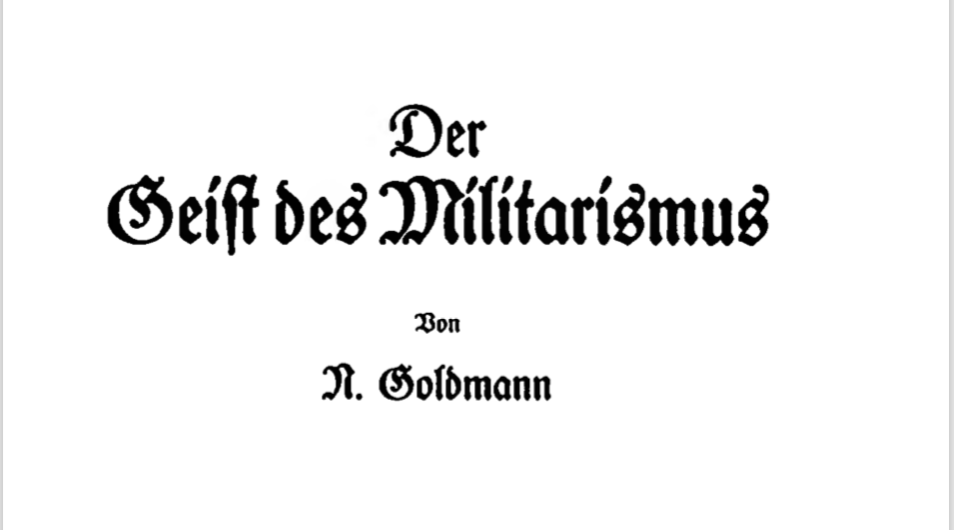 Screenshot des Buches "Der Geist des Militarismus" von Nahum Goldmann.