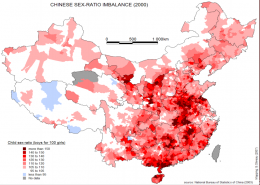 Geschlechtsungleichgewicht in China 2000. Quelle: Nationales Büro für Statistik, China, 2003